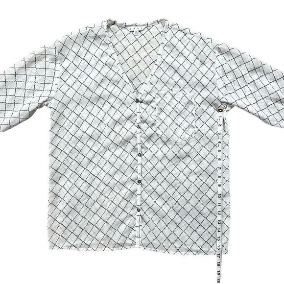 CAbi Sheer White & Black Diamond Criss Cross Pattern Button Down Shirt Blouse XS - Picture 11 of 13